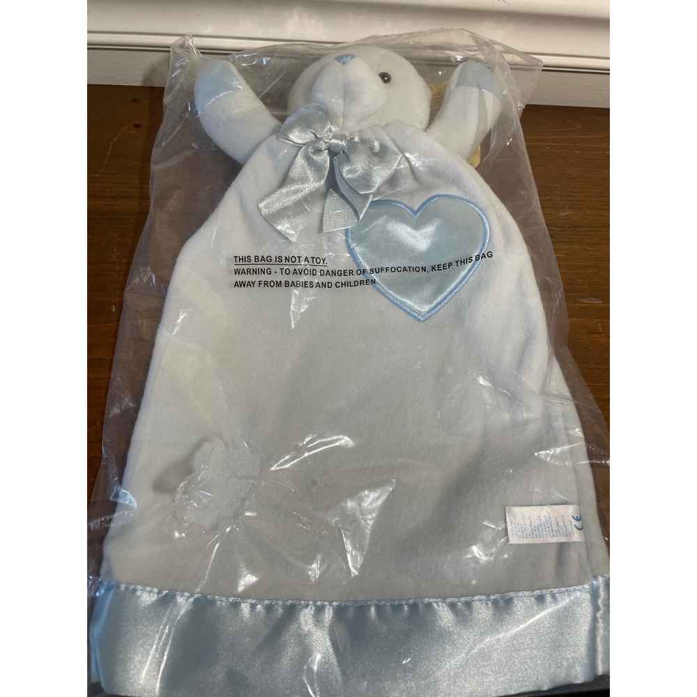 Lovie Babies Blue Bear Security Blanket Satin Heart Bow Plush Lovey SKU 90058